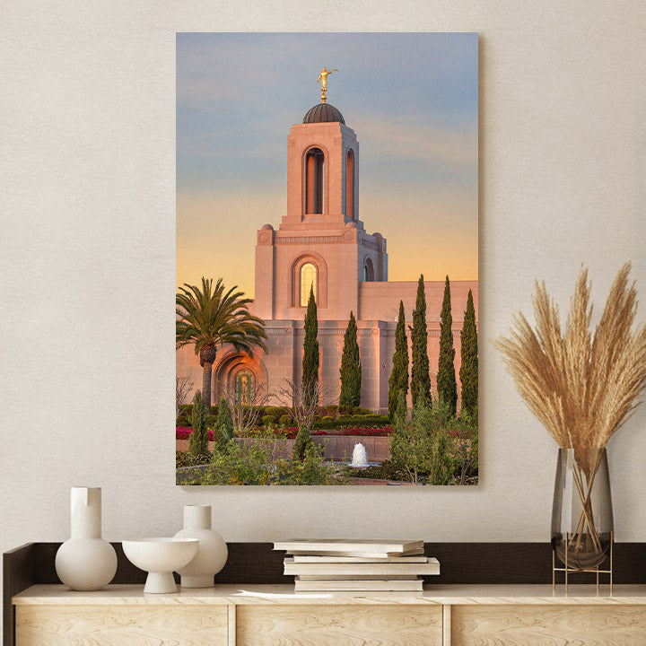 Newport Beach Temple Sunlit Spire Canvas Pictures - Jesus Canvas Art - Christian Wall Art