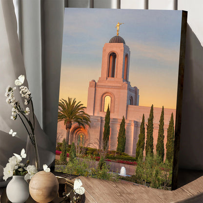 Newport Beach Temple Sunlit Spire Canvas Pictures - Jesus Canvas Art - Christian Wall Art