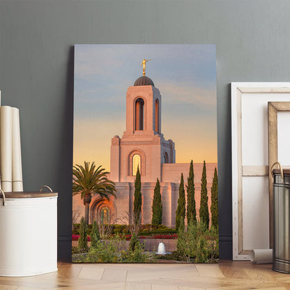 Newport Beach Temple Sunlit Spire Canvas Pictures - Jesus Canvas Art - Christian Wall Art