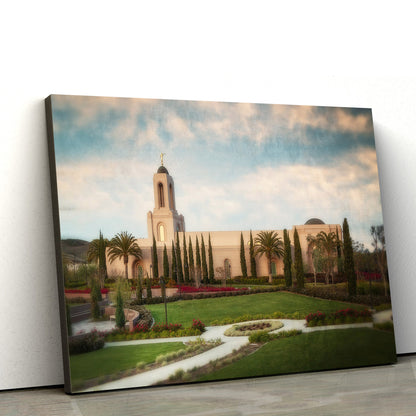 Newport Beach Temple Vintage Blue Sky Canvas Wall Art - Jesus Christ Picture - Canvas Christian Wall Art