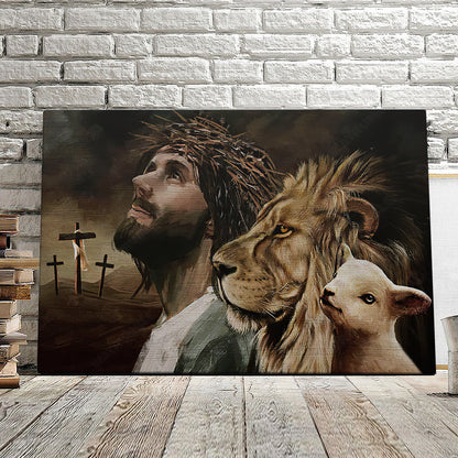 Lion Of Judah - Cross And Lamb - Jesus Canvas Poster - Christ Pictures - Faith Canvas - Gift For Christian - Ciaocustom