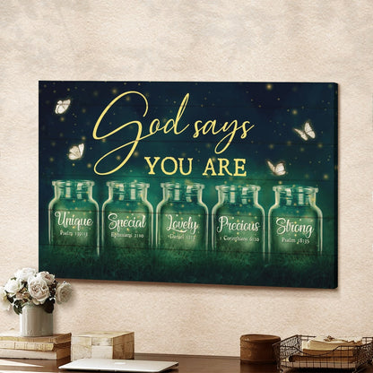 Night Firefly Drawing Pretty Butterfly God Says You Are Canvas Wall Art - Christian Poster - Religious Wall Decor
