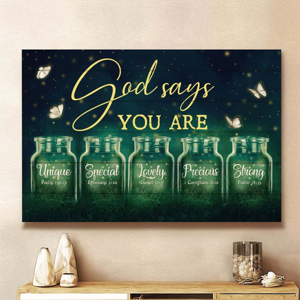 Night Firefly Drawing Pretty Butterfly God Says You Are Canvas Wall Art - Christian Poster - Religious Wall Decor
