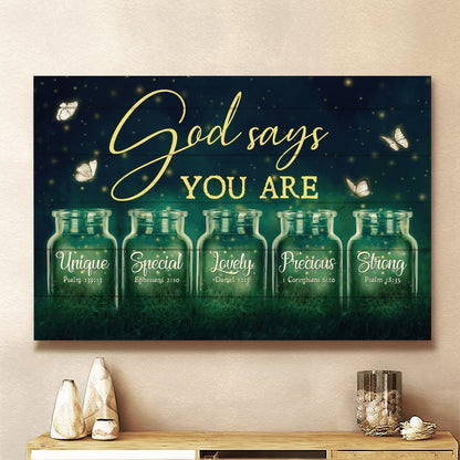 Night Firefly Drawing Pretty Butterfly God Says You Are Canvas Wall Art - Christian Poster - Religious Wall Decor