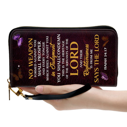 No Weapon Formed Against You Shall Prosper Bible Verse Gifts For Christ Women Isaiah 5417 Clutch Purse For Women - Personalized Name