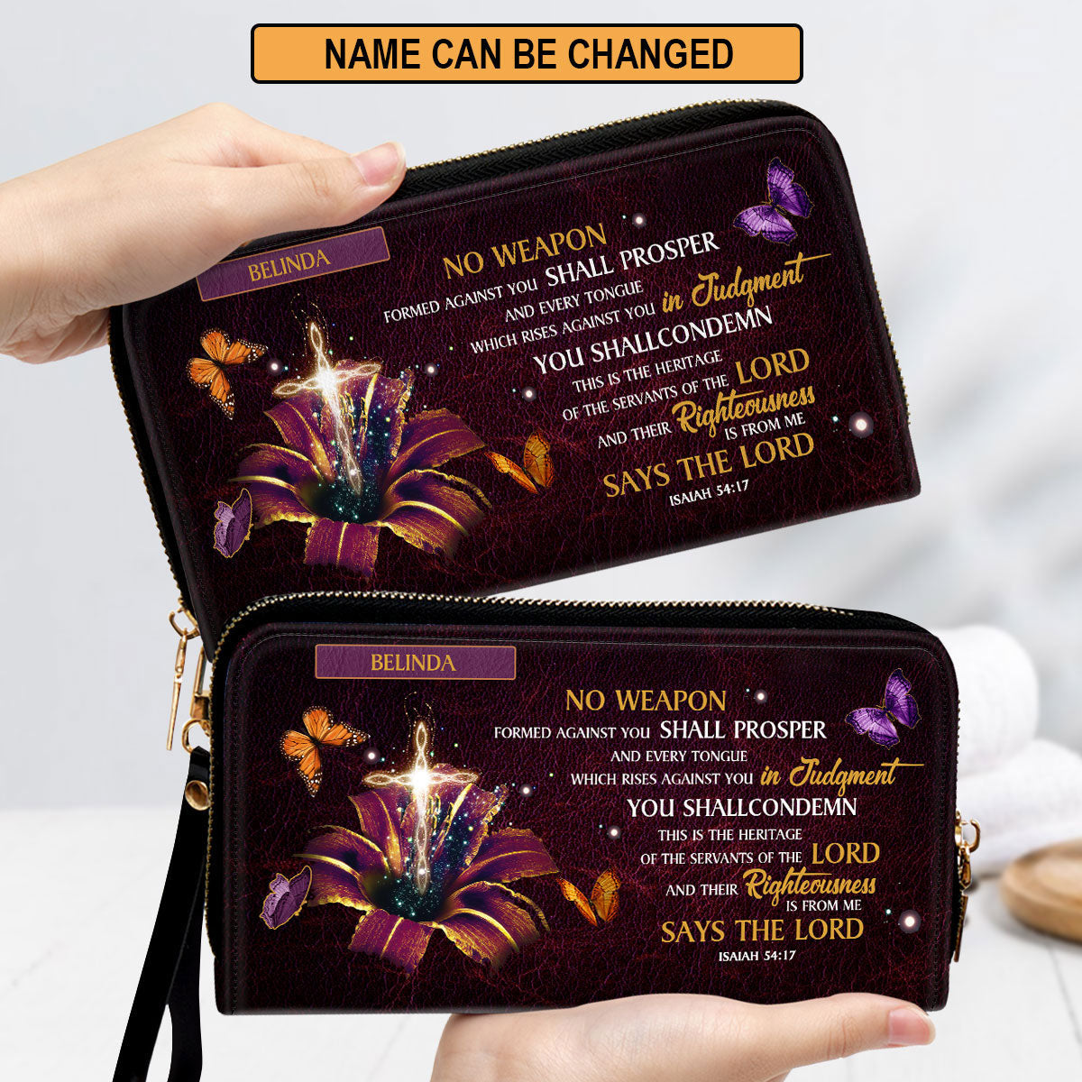 No Weapon Formed Against You Shall Prosper Clutch Purse For Women - Personalized Name - Christian Gifts For Women