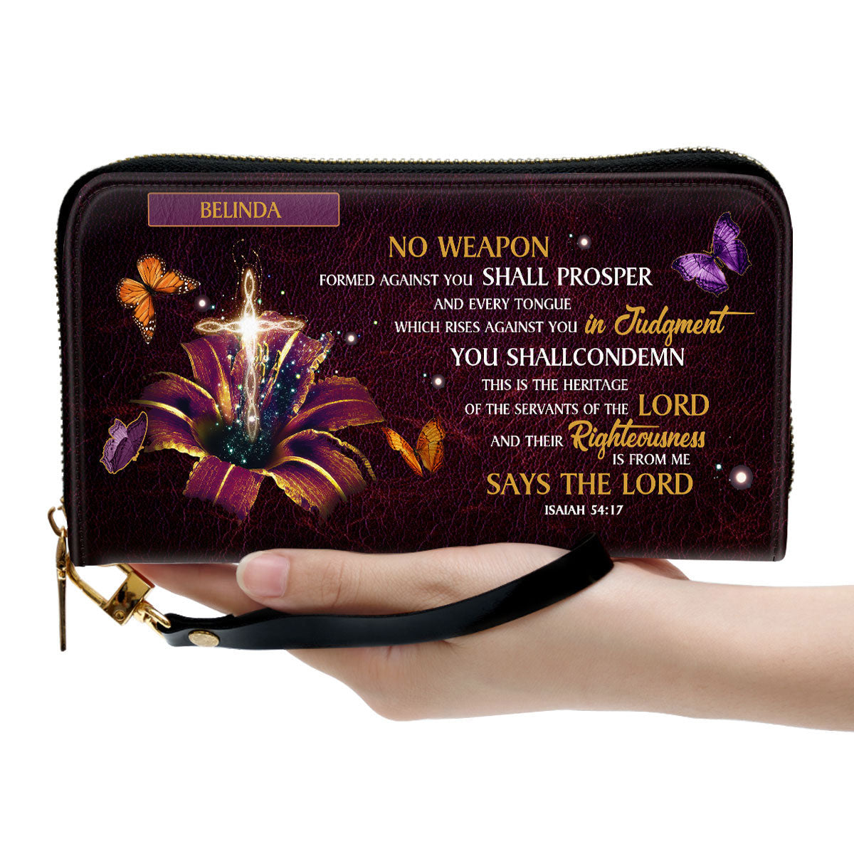 No Weapon Formed Against You Shall Prosper Clutch Purse For Women - Personalized Name - Christian Gifts For Women