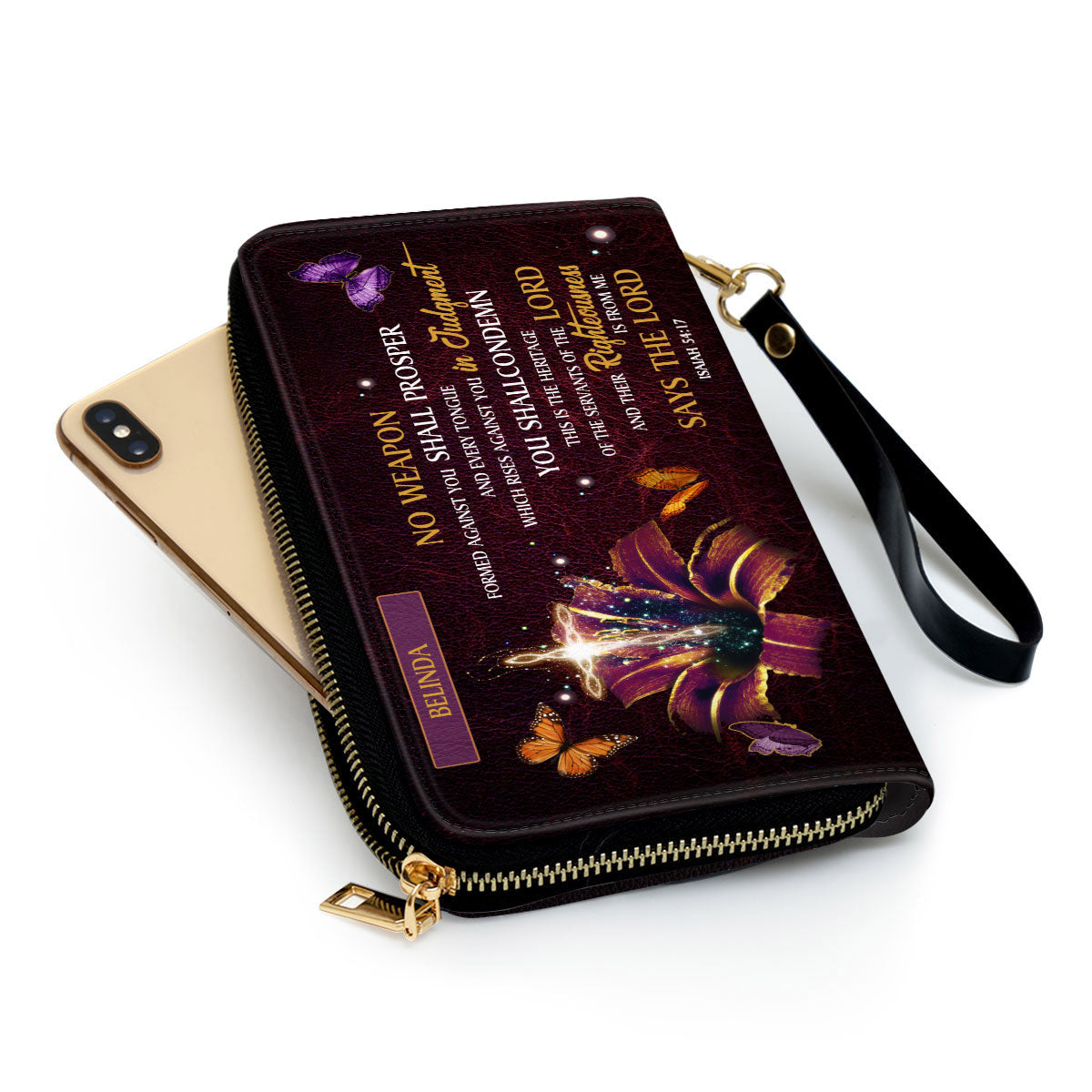 No Weapon Formed Against You Shall Prosper Clutch Purse For Women - Personalized Name - Christian Gifts For Women