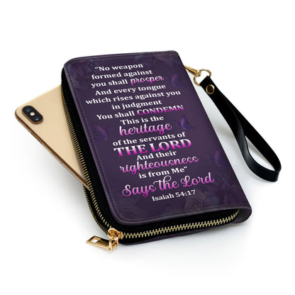 No Weapon Formed Against You Shall Prosper Isaiah 5417 Scripture Gifts For Religious Woman Clutch Purse For Women - Personalized Name