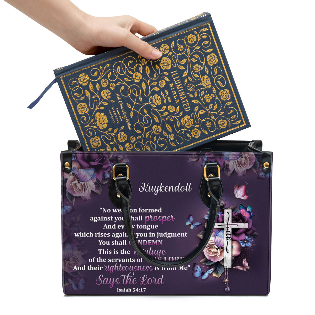 No Weapon Formed Against You Shall Prosper Personalized Leather Bag For Women - Religious Gifts For Women