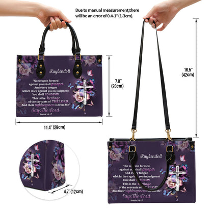 No Weapon Formed Against You Shall Prosper Personalized Leather Bag For Women - Religious Gifts For Women