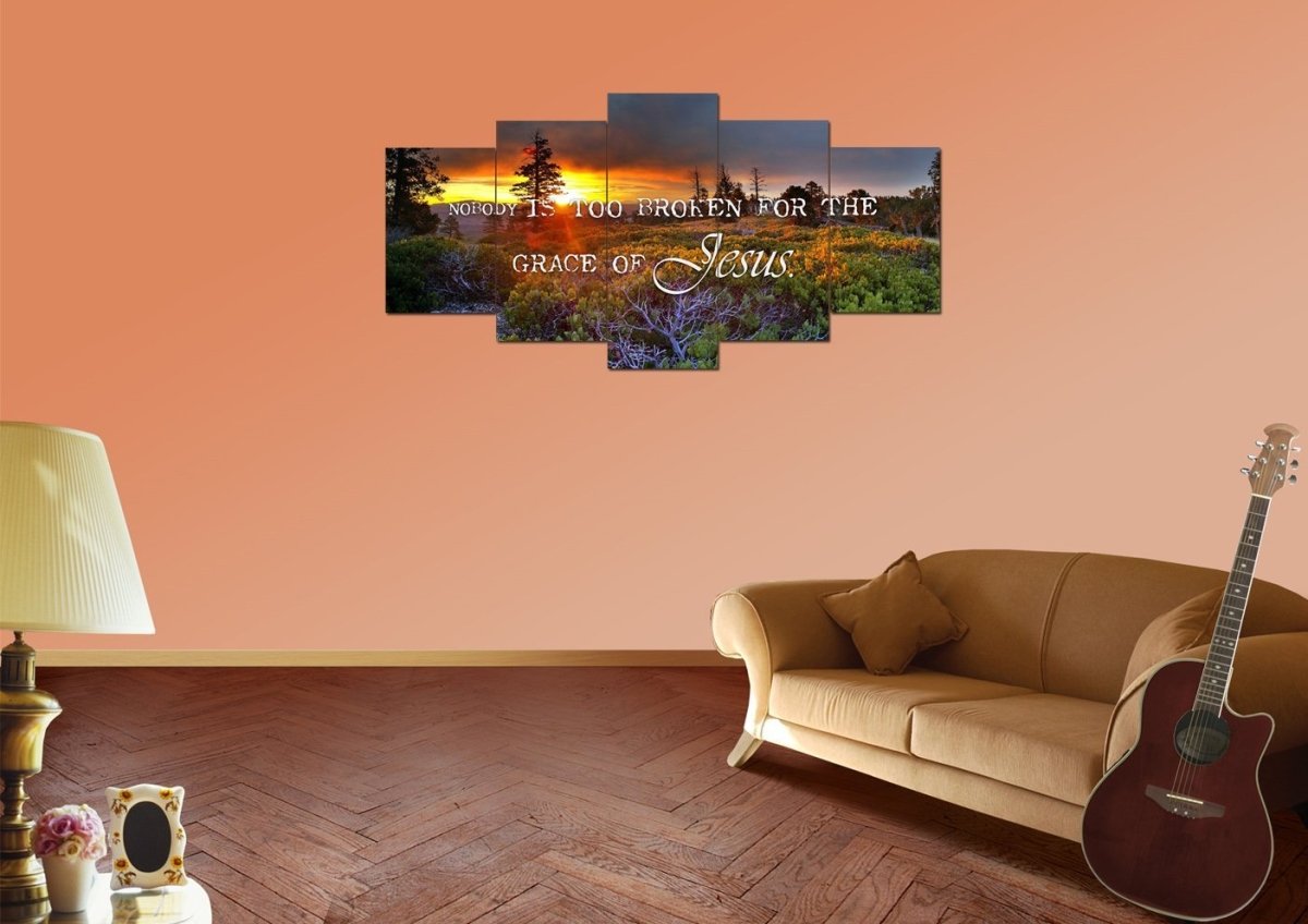 Nobody Is Too Broken For The Grace Of Jesus Wall Art Canvas Print - Christian Canvas Wall Art