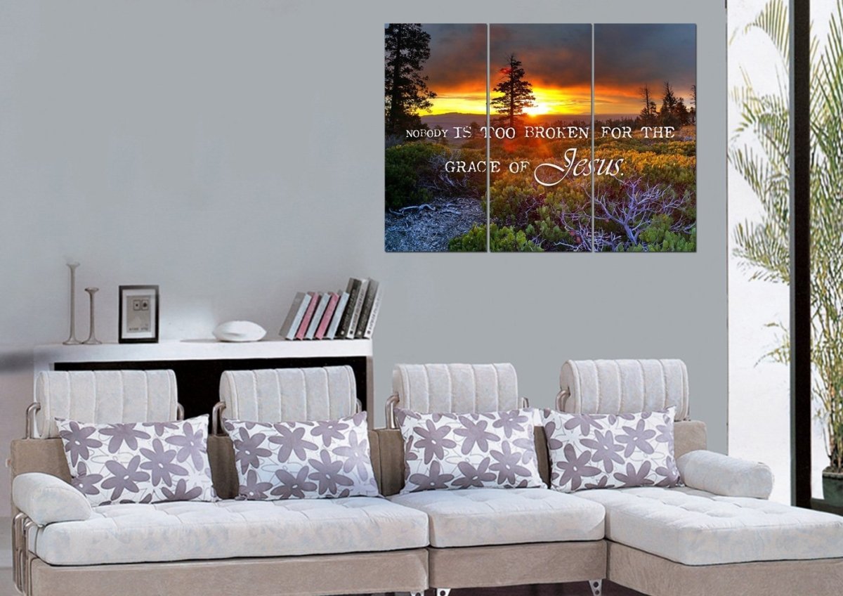 Nobody Is Too Broken For The Grace Of Jesus Wall Art Canvas Print - Christian Canvas Wall Art