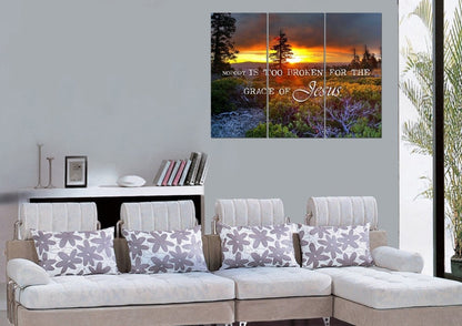 Nobody Is Too Broken For The Grace Of Jesus Wall Art Canvas Print - Christian Canvas Wall Art