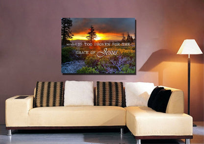 Nobody Is Too Broken For The Grace Of Jesus Wall Art Canvas Print - Christian Canvas Wall Art
