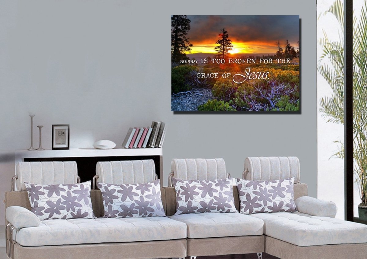 Nobody Is Too Broken For The Grace Of Jesus Wall Art Canvas Print - Christian Canvas Wall Art