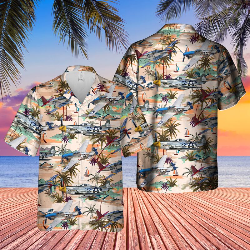 North American P-51 Mustang Hawaiian Shirt - Beachwear For Men - Best Hawaiian Shirts
