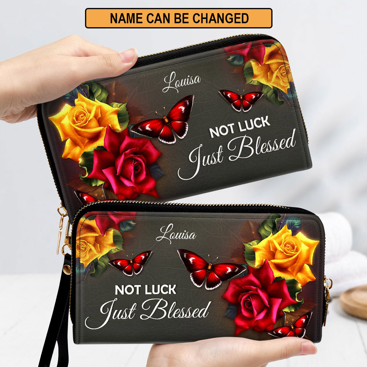 Not Luck, Just Blessed Beautiful Clutch Purse For Women - Personalized Name - Christian Gifts For Women