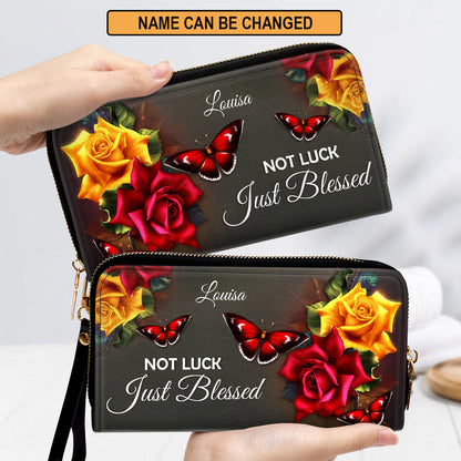Not Luck, Just Blessed Beautiful Clutch Purse For Women - Personalized Name - Christian Gifts For Women