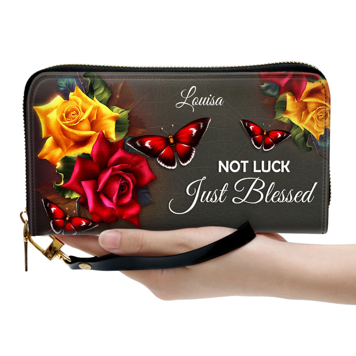 Not Luck, Just Blessed Beautiful Clutch Purse For Women - Personalized Name - Christian Gifts For Women