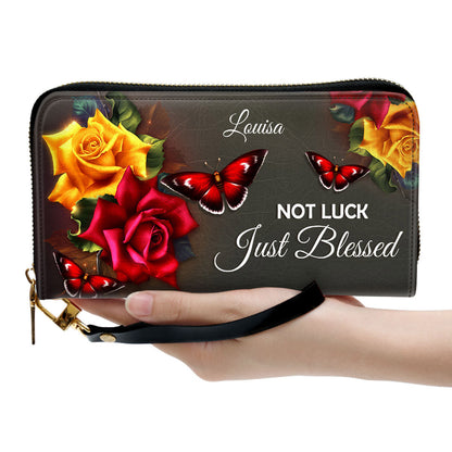 Not Luck, Just Blessed Beautiful Clutch Purse For Women - Personalized Name - Christian Gifts For Women
