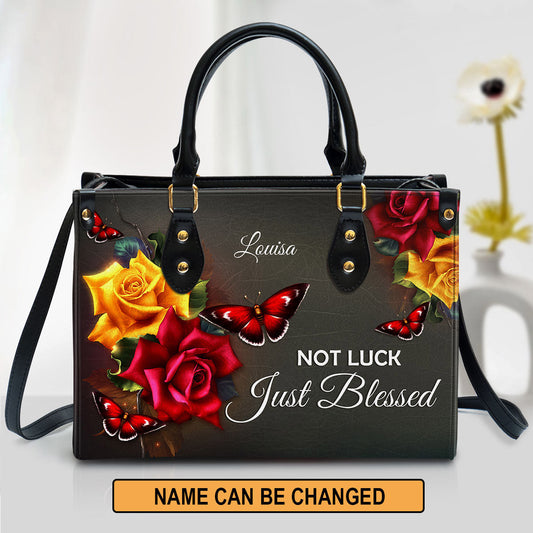 Not Luck Just Blessed Personalized Rose Leather Bag For Women - Religious Gifts For Women