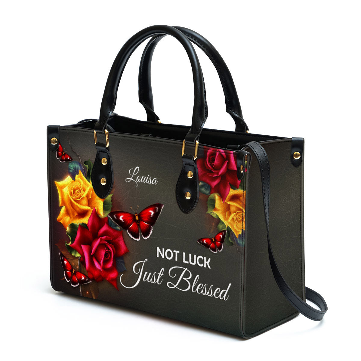 Not Luck Just Blessed Personalized Rose Leather Bag For Women - Religious Gifts For Women