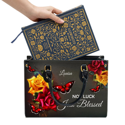 Not Luck Just Blessed Personalized Rose Leather Bag For Women - Religious Gifts For Women