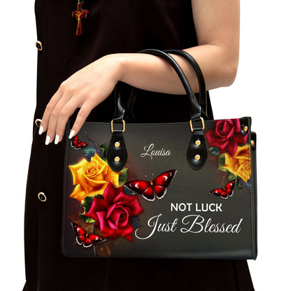 Not Luck Just Blessed Personalized Rose Leather Bag For Women - Religious Gifts For Women