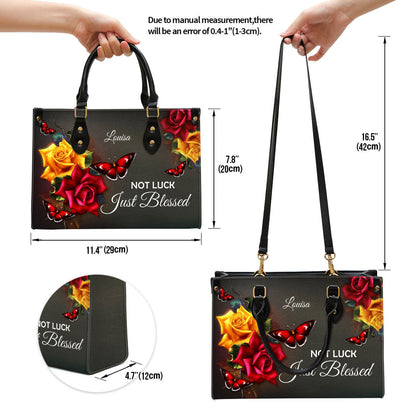 Not Luck Just Blessed Personalized Rose Leather Bag For Women - Religious Gifts For Women