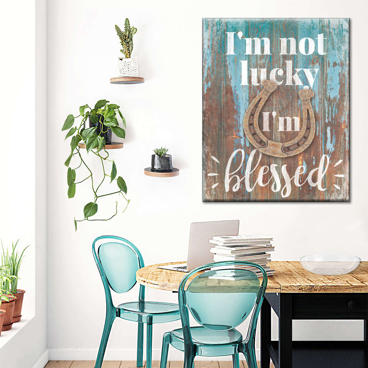 Not Lucky Blessed Typography Canvas Wall Art - Canvas Religious Wall Art - Christian Wall Decor Living Room