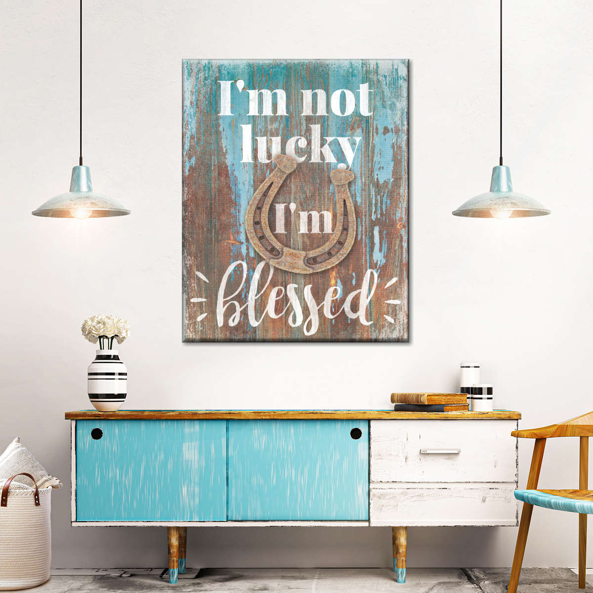 Not Lucky Blessed Typography Canvas Wall Art - Canvas Religious Wall Art - Christian Wall Decor Living Room