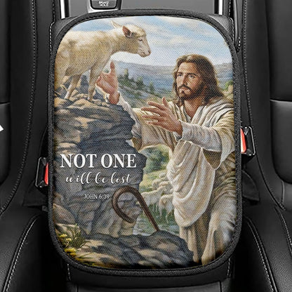Not One Will Be Lost Jesus & Lamb Seat Box Cover, Jesus Car Center Console Cover, Christian Car Interior Accessories