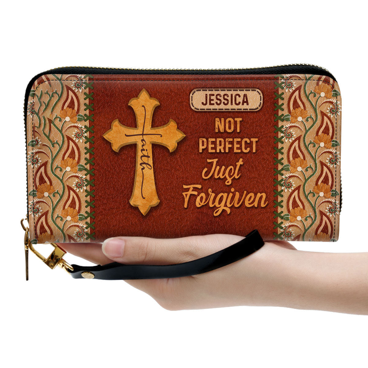 Not Perfect Just Forgiven Awesome Cross Clutch Purse For Women - Personalized Name - Christian Gifts For Women