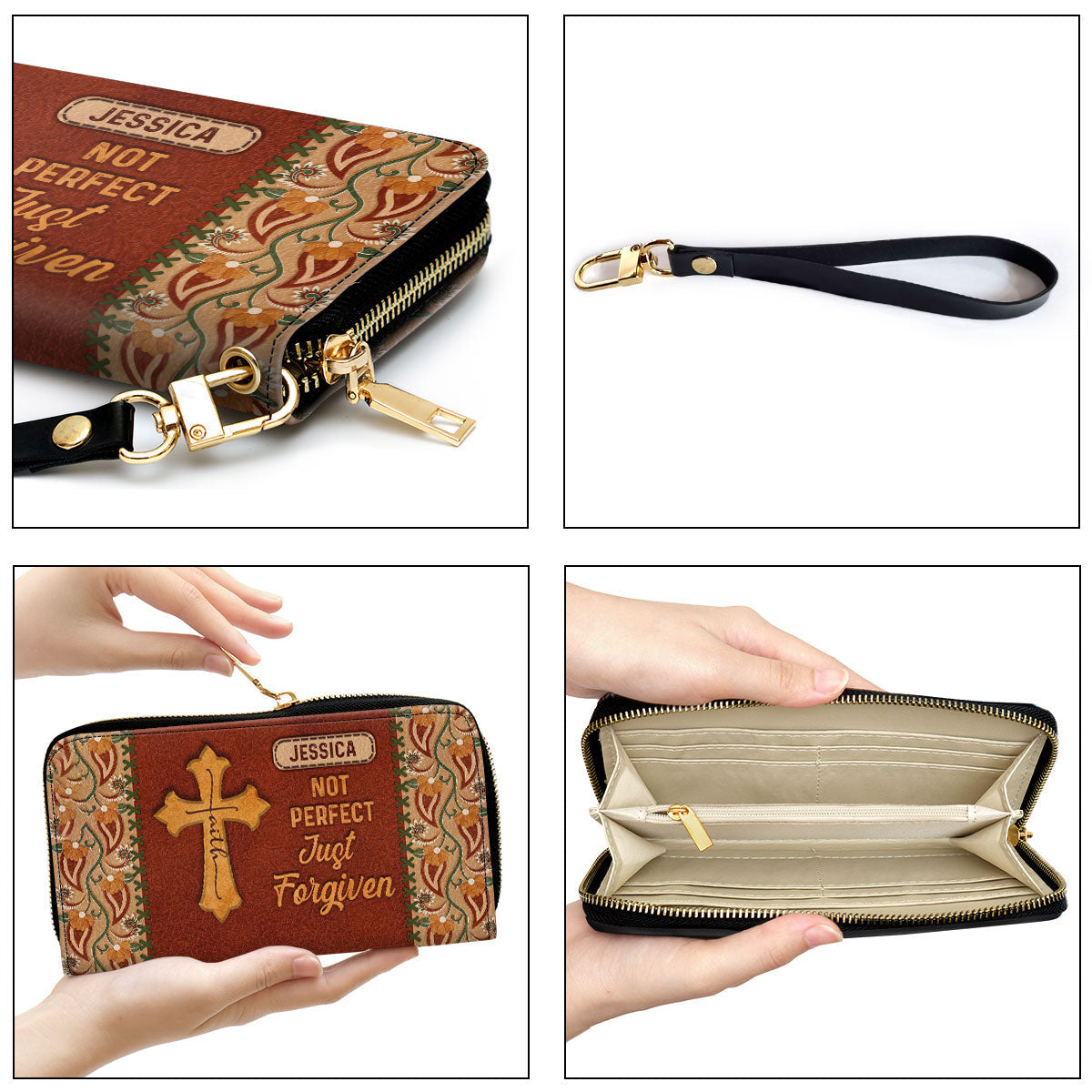 Not Perfect Just Forgiven Awesome Cross Clutch Purse For Women - Personalized Name - Christian Gifts For Women