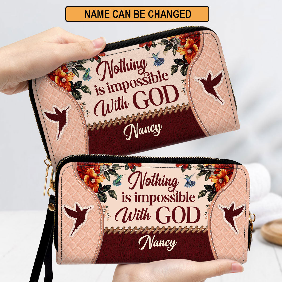 Nothing Is Impossible With God Adorable Clutch Purse For Women - Personalized Name - Christian Gifts For Women