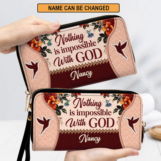 Nothing Is Impossible With God Adorable Clutch Purse For Women - Personalized Name - Christian Gifts For Women