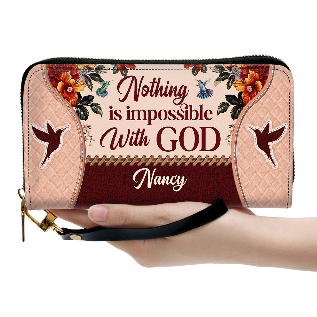 Nothing Is Impossible With God Adorable Clutch Purse For Women - Personalized Name - Christian Gifts For Women