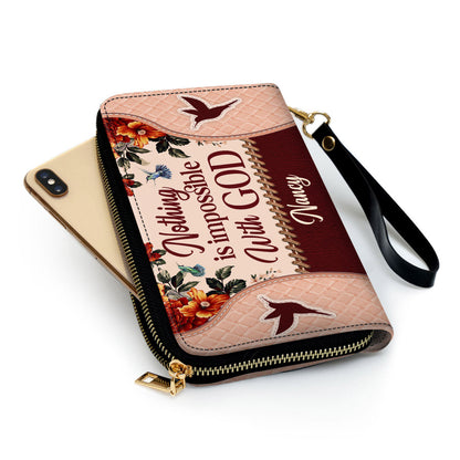 Nothing Is Impossible With God Adorable Clutch Purse For Women - Personalized Name - Christian Gifts For Women