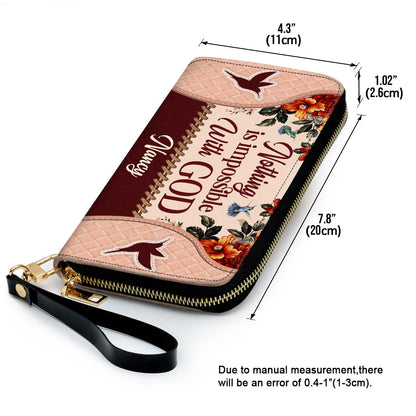 Nothing Is Impossible With God Adorable Clutch Purse For Women - Personalized Name - Christian Gifts For Women