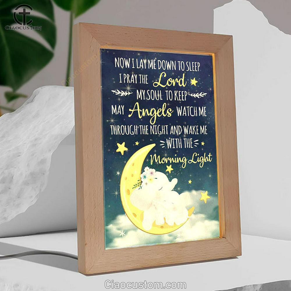 Now I Lay Me Down To Sleep Christian Frame Lamp Prints - Bible Verse Wooden Lamp - Scripture Night Light