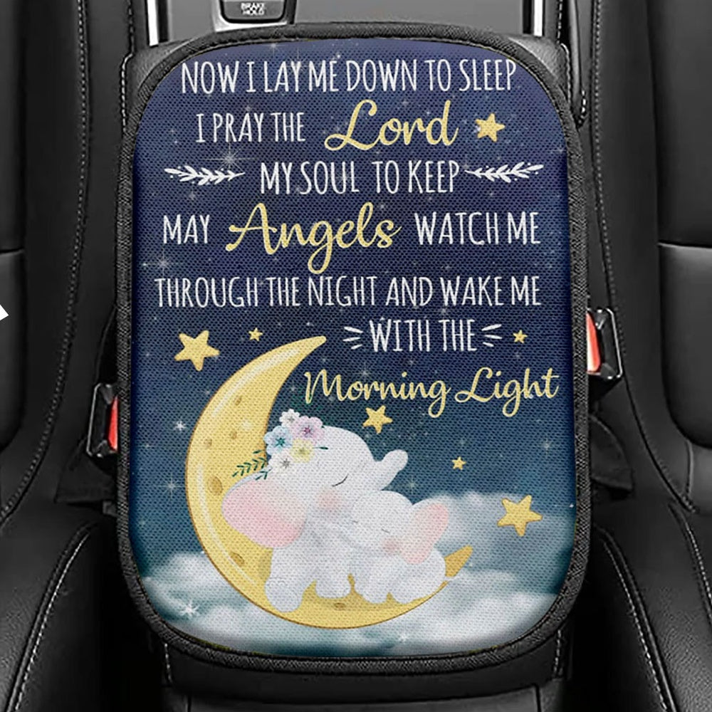 Now I Lay Me Down To Sleep Christian Seat Box Cover, Bible Verse Car Center Console Cover, Scripture Car Interior Accessories