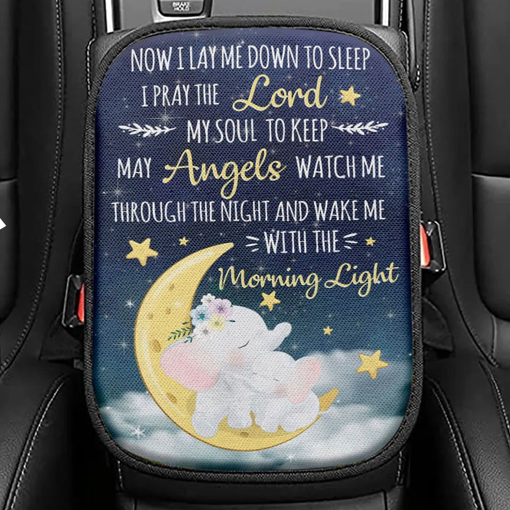 Now I Lay Me Down To Sleep Christian Seat Box Cover, Bible Verse Car Center Console Cover, Scripture Interior Car Accessories