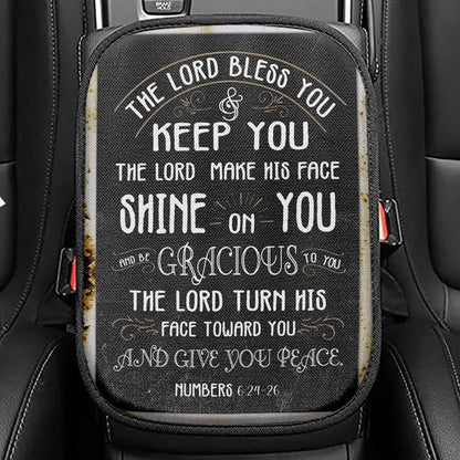 Numbers 624 26 The Lord Bless You And Keep You Rustic Farmhouse Seat Box Cover, Bible Verse Car Center Console Cover, Christian Car Armrest Cover