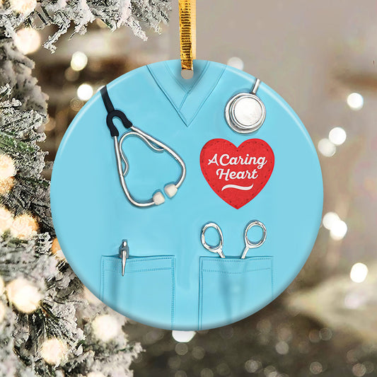 Nurse A Caring Heart Ceramic Circle Ornament - Decorative Ornament - Christmas Ornament
