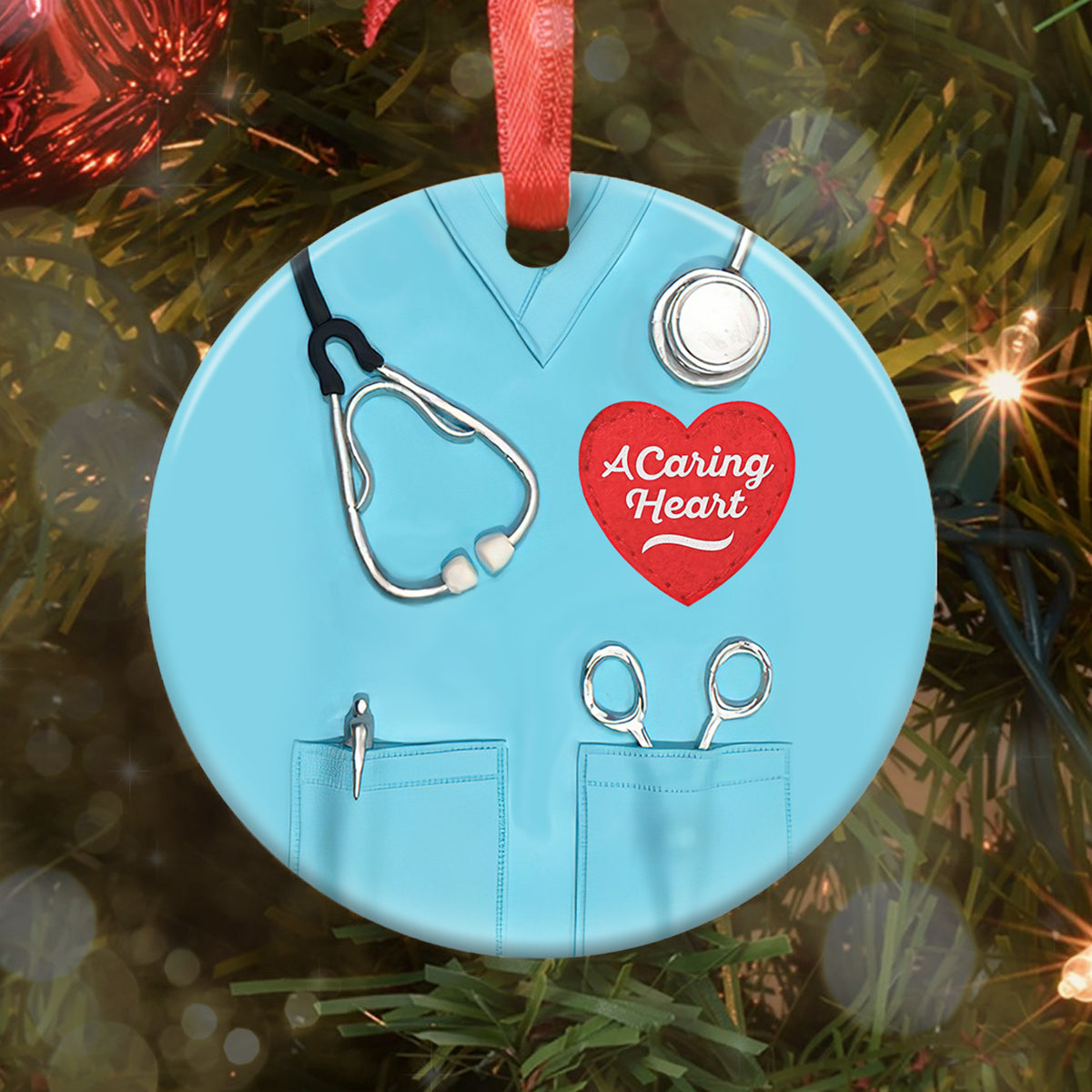 Nurse A Caring Heart Ceramic Circle Ornament - Decorative Ornament - Christmas Ornament