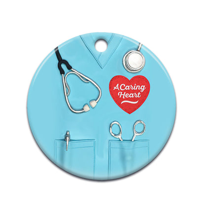 Nurse A Caring Heart Ceramic Circle Ornament - Decorative Ornament - Christmas Ornament