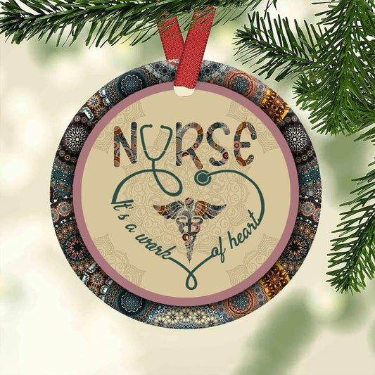 Nurse Boho Pattern Style Ceramic Circle Ornament - Decorative Ornament - Christmas Ornament