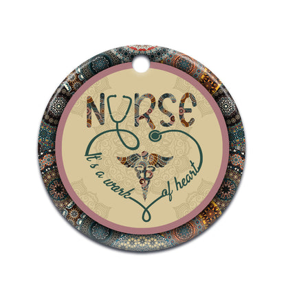 Nurse Boho Pattern Style Ceramic Circle Ornament - Decorative Ornament - Christmas Ornament