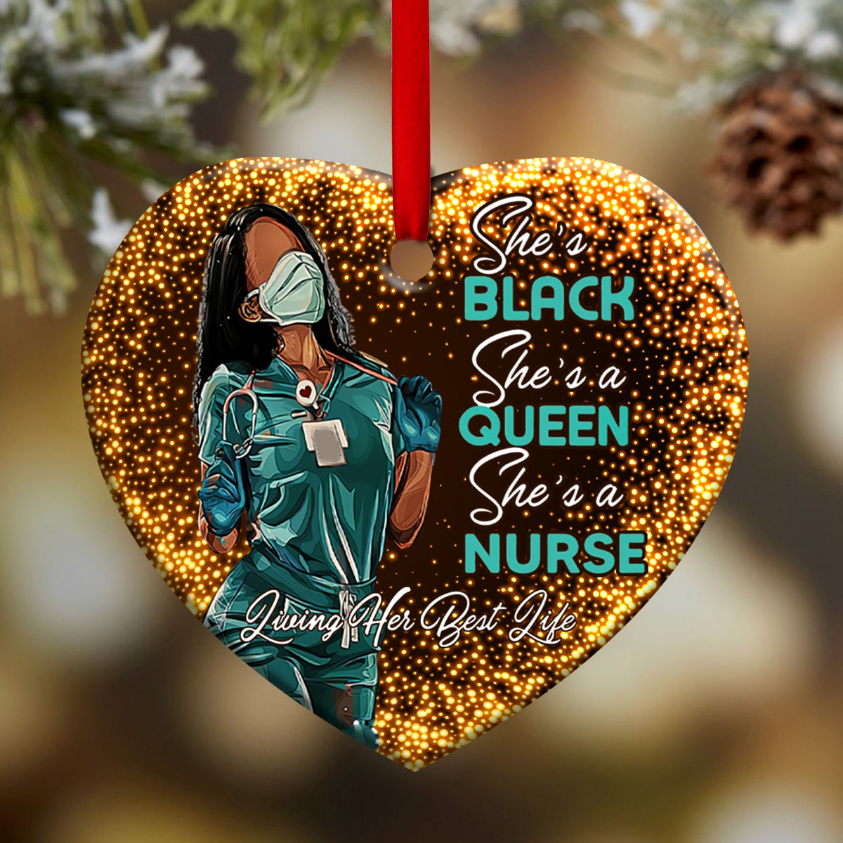 Nurse Bwm Living Her Best Life Heart Ceramic Ornament - Christmas Ornament - Christmas Gift